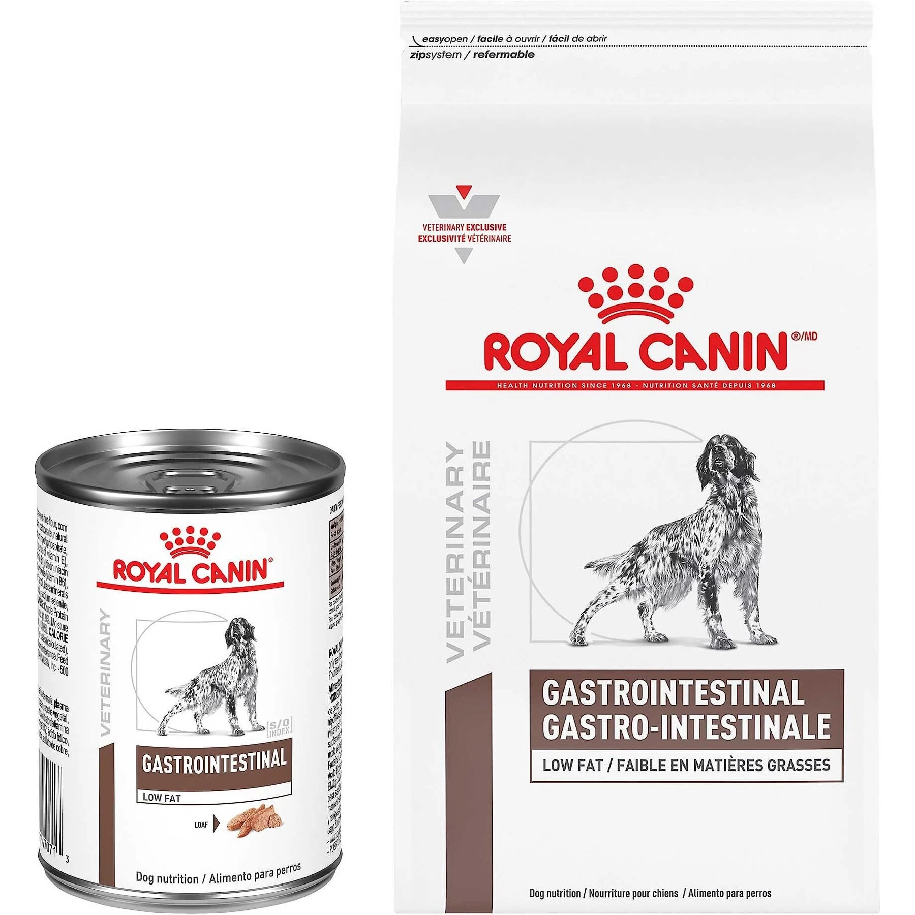Royal Canin Veterinary Diet Adult Gastrointestinal Low Fat Loaf Canned Dog Food & Royal Canin Veterinary Diet Adult Gastrointestinal Low Fat Dry Dog Food
